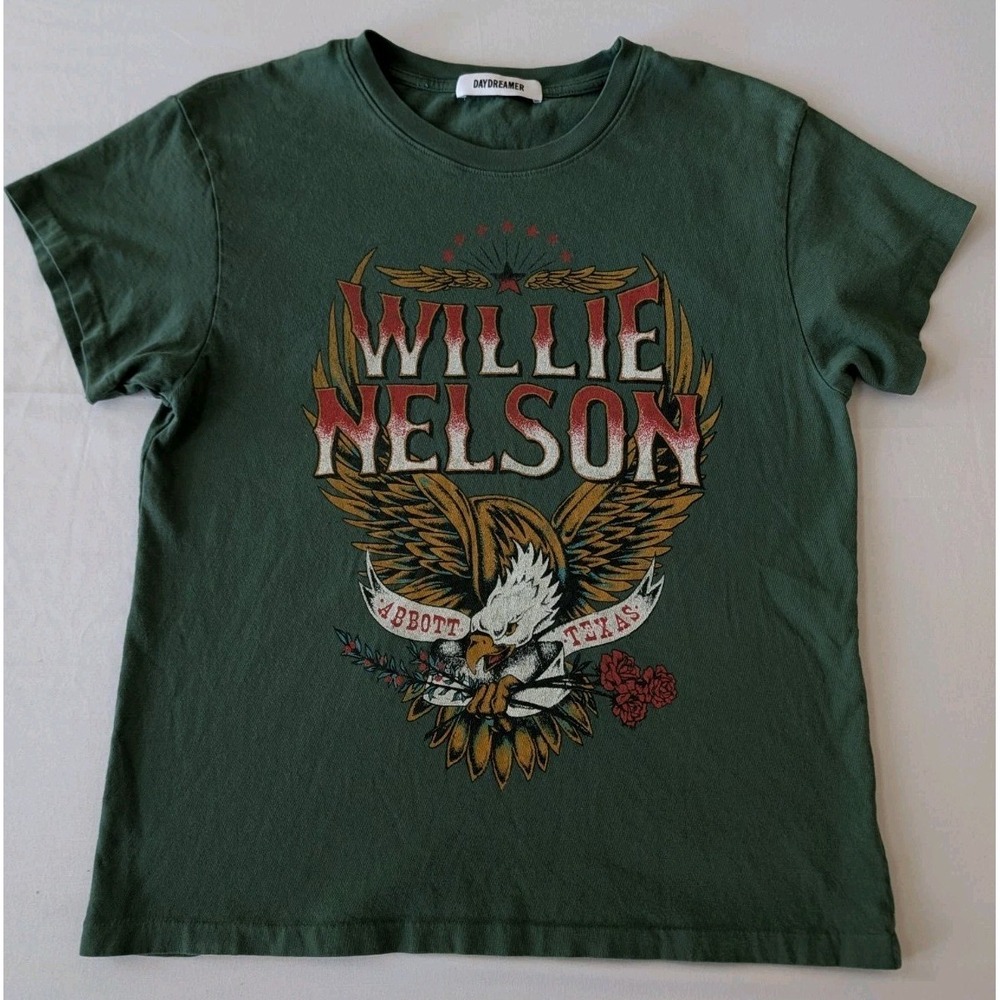 Willie Nelson Abbott Texas Eagle Graphic T-Shirt Daydreamer Green Women's Small